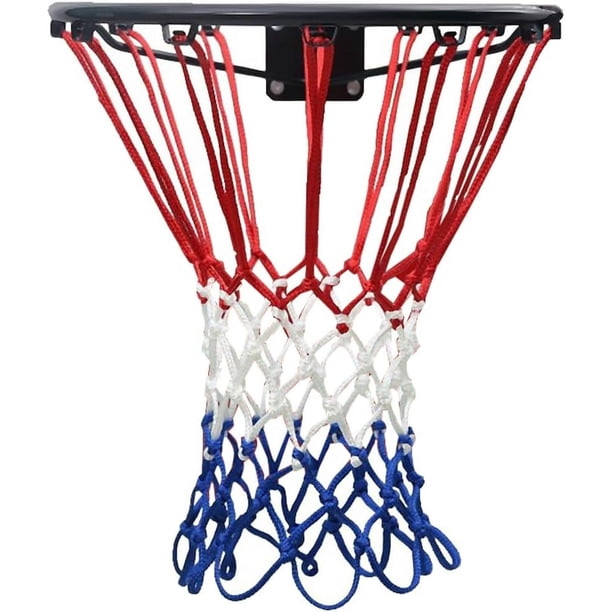2 piezas de red de aro de baloncesto de alta resistencia, marco de baloncesto, red de repuesto, accesorios de aro de baloncesto, cuerda tejida, red de pelota roja, blanca y azul adecuada