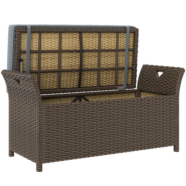 Dark Grey PE Rattan Storage Bench with Cushion - 29 Gallon Patio Seating & Outdoor Storage Box - Perfect for Balcony, Deck, or Garden - Durable & Portable Design
