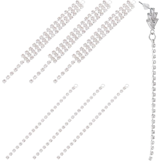 1 caja de 16 piezas de 2 estilos de accesorios para aretes de cadena, dijes colgantes para aretes, cadenas de diamantes de imitación de plata, dije de cadena larga con borla