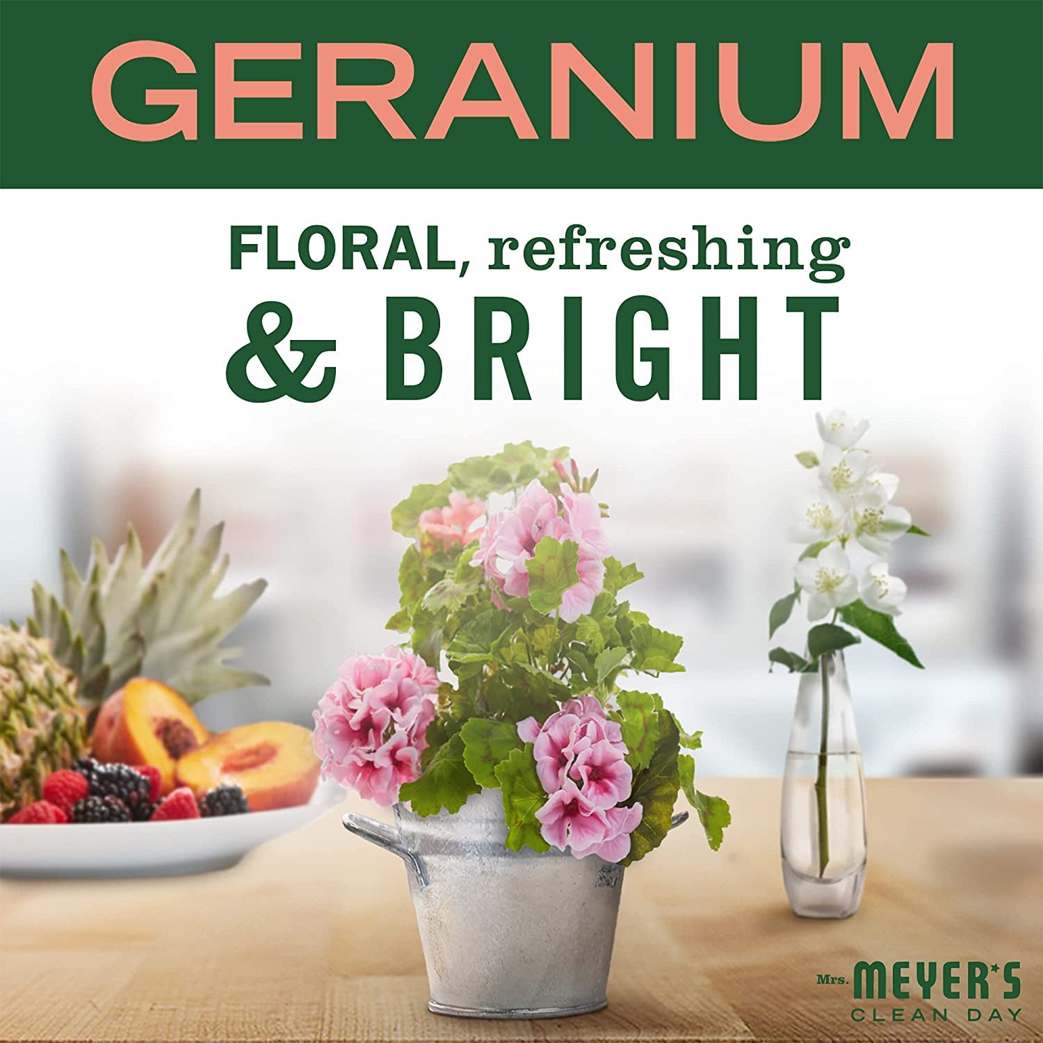 Mrs. Meyer's Geranium Kitchen set, Dish soap, Hand soap, and Multi-surface Cleaner, 1 CT