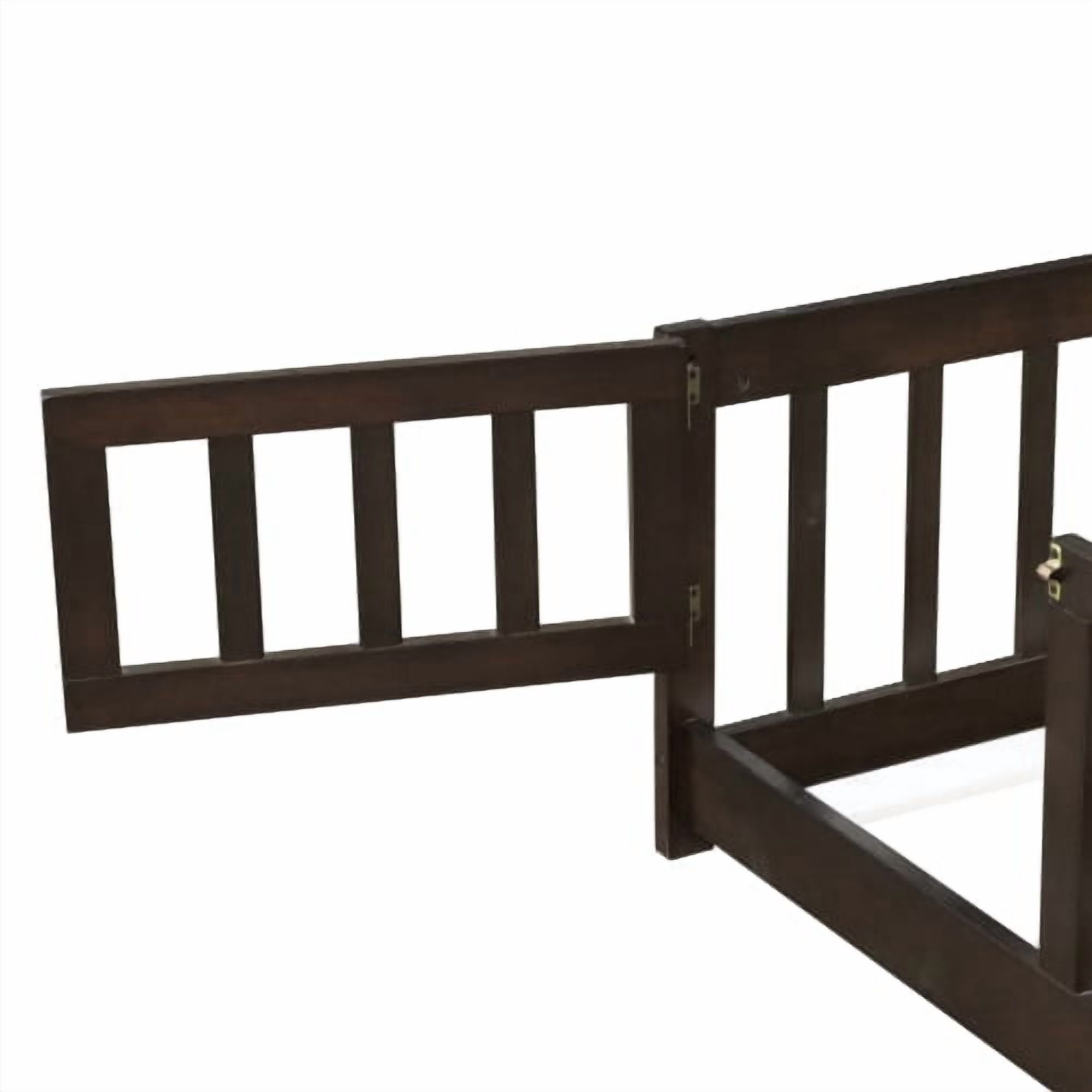 HOCOMILA Queen Size Floor Bed with Fence, Montessori Floor Bed with Slats and Safety Guardrails, Wood Queen Bed, Espresso