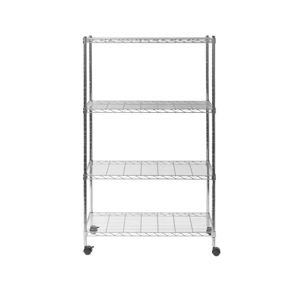 Seville Classics 4Tier Steel Wire Shelving with Wheels, 30" W x 14" D