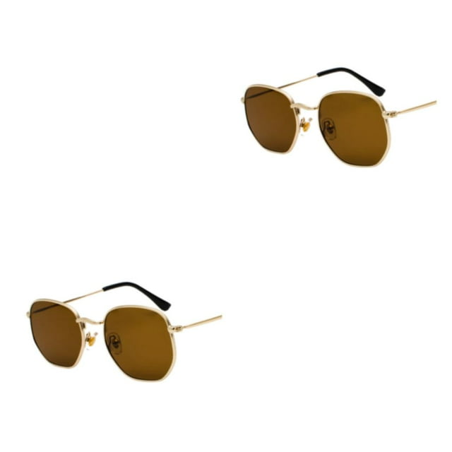 Thinsony Hexagonal Polarized Lightweight Frame Unisex Protection PC Hexagon Men Women Comfortable gold tea flake C5 2Set