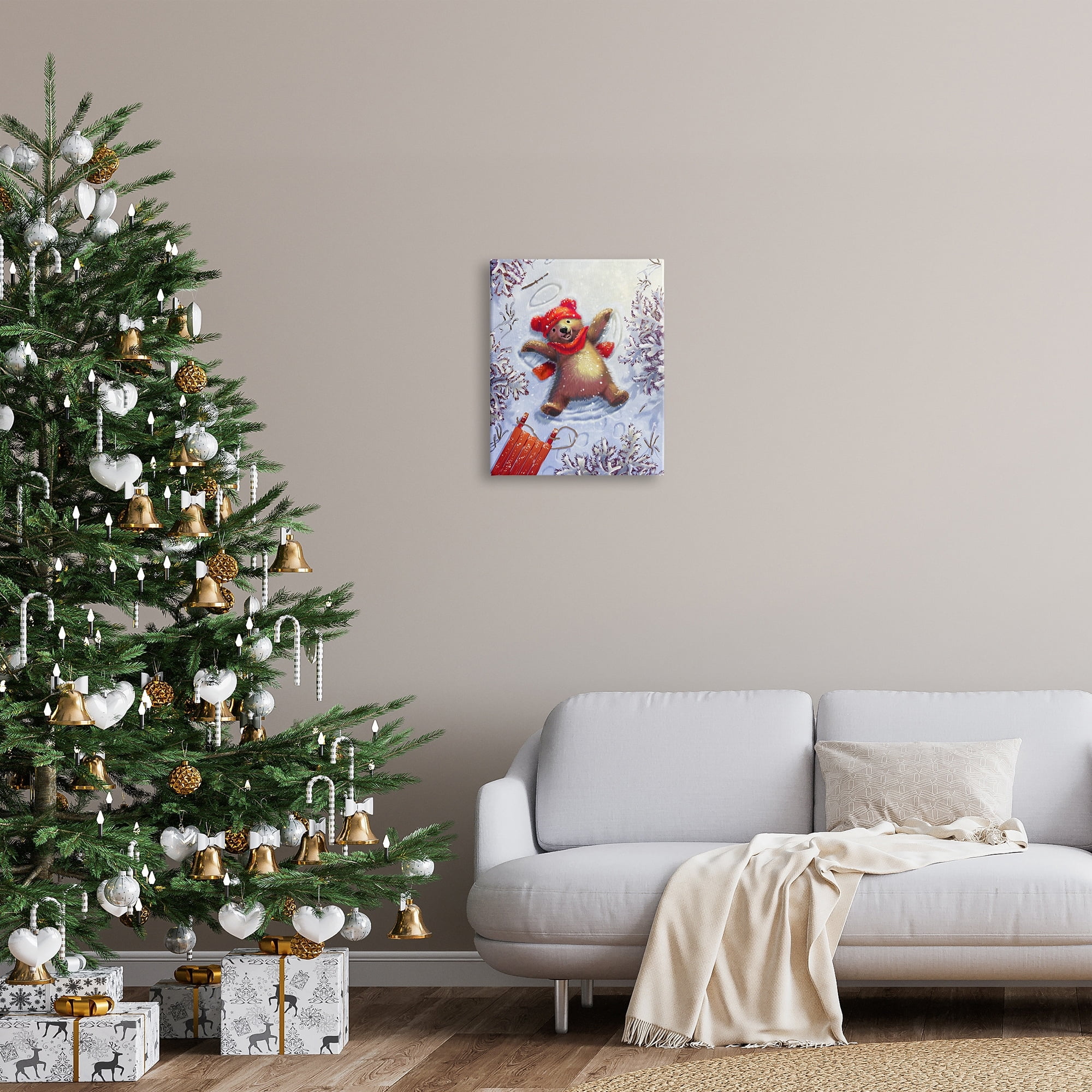 Stupell Industries Bear Cub Snow Angel Sled Holiday Painting Gallery Wrapped Canvas Print Wall Art