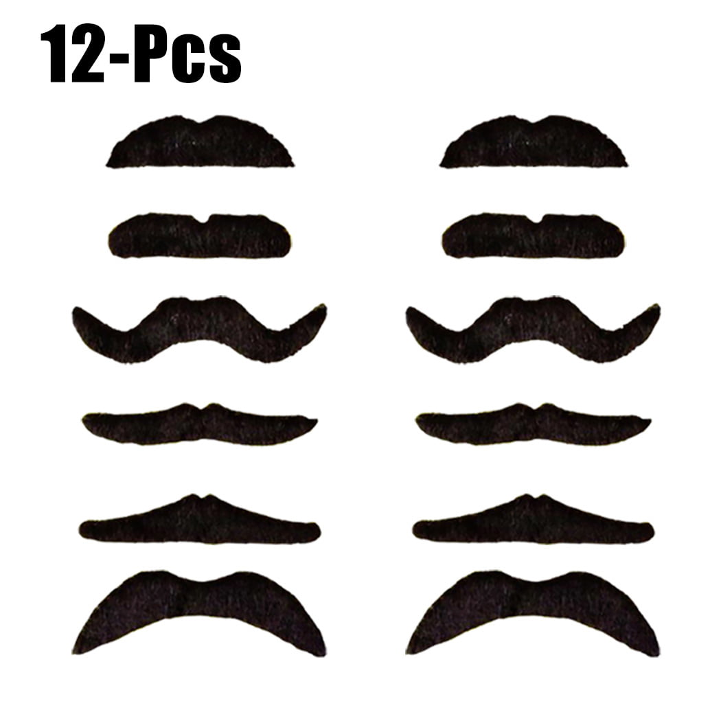 Novelty Moustaches Hairy Black Mustaches 12 Pack Suitable for All Ages 