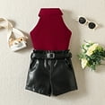 thumbnail image 2 of Mercatoo Toddler Girls Summer Clothes Set Sleeveless Ribbed Strap Tops Leather Shorts 2Pcs Outfits Girls Prom Party Suit, 2 of 6
