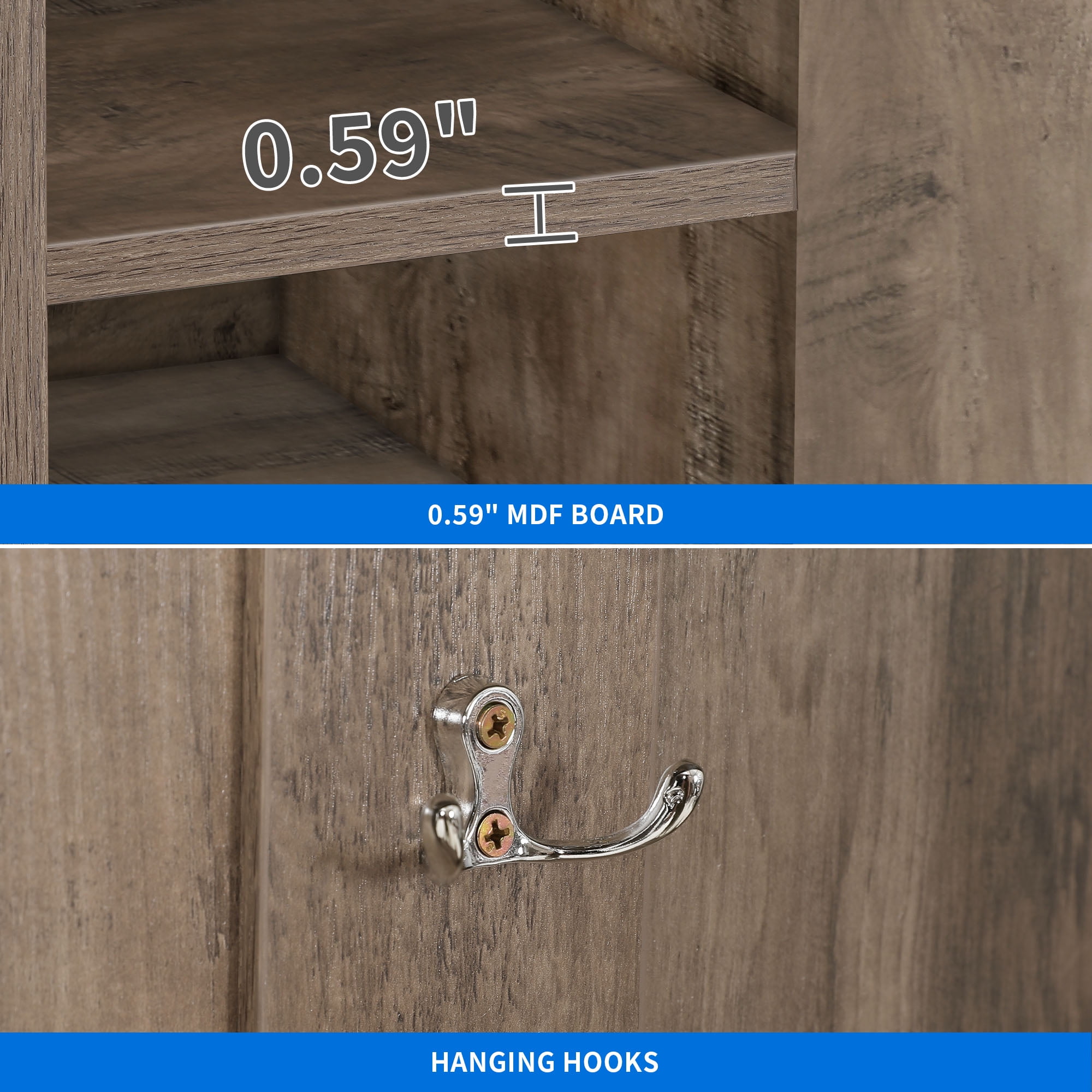 Uforic 4-in-1 Coat Rack with 14 Hooks, Farmhouse Hall Tree with Storage Bench, Shoe Cabinet for Hallway, Living Room, Rustic Oak