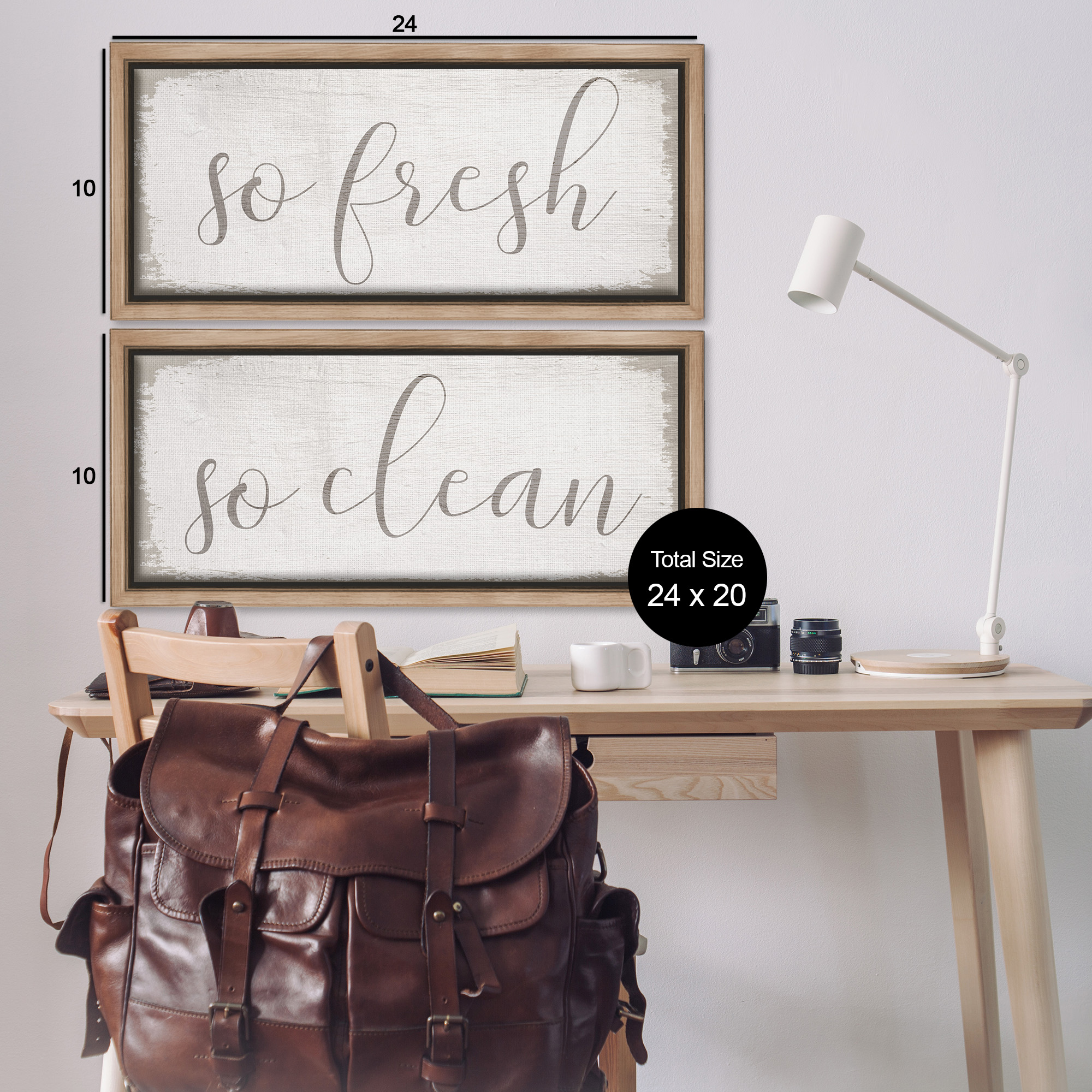Stupell Industries Rustic White So Fresh So Clean Typography Painting Brown Floater Framed Canvas Art Print Wall Art, 25 x 11, Set of 2