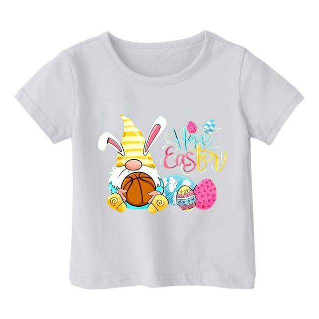MIASHUI Haut à Manches Courtes pour Garçons et Filles, T-Shirt Graphique de Pâques, Col Rond d'Été, Blanc, 3-4 Ans