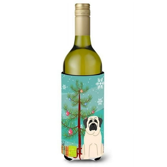 Carolines Treasures BB4142LITERK Merry Christmas Tree Mastiff White Wine Bottle Beverge Insulator Hugger