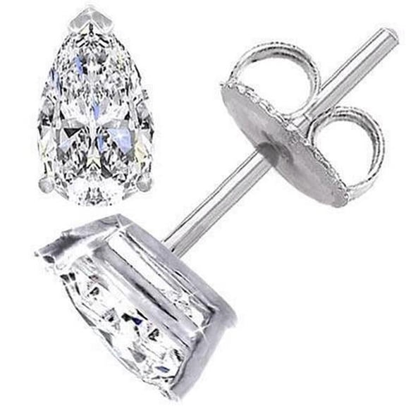Harry Chad Enterprises 63647 Womens Pear Shape 2 CT Pair Diamond Stud Earring, 14K White Gold