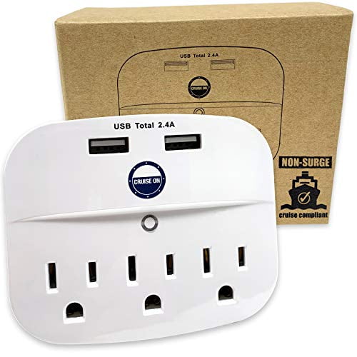 Cruise Power Strip No Surge Protector with USB Outlets Ship Approved (Non Surge Protection