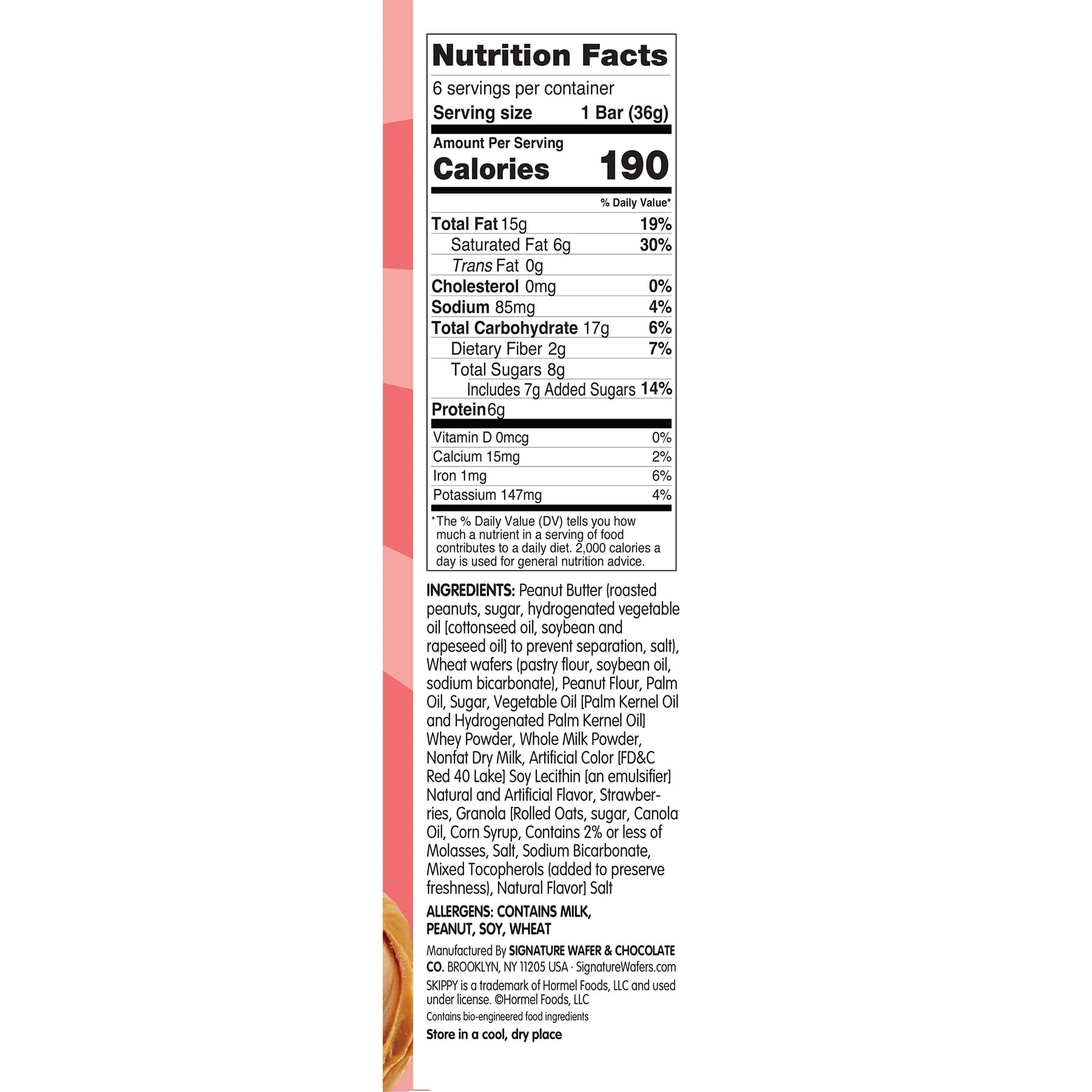 SKIPPY P.B. & Jelly Strawberry Jelly-Coating & Peanut Butter Wafer bars - 6 Individually Wrapped Snack Bars - 1.3 Oz (36g) Per Bar - 3 pack
