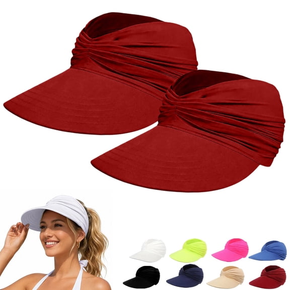 Delayuji Visor hat for women UPF50 Foldable Open Top Ponytail Hat Adjustable Polyester Summer UV Protection sun hats Travel Portable Outdoor Hat 2 Piece