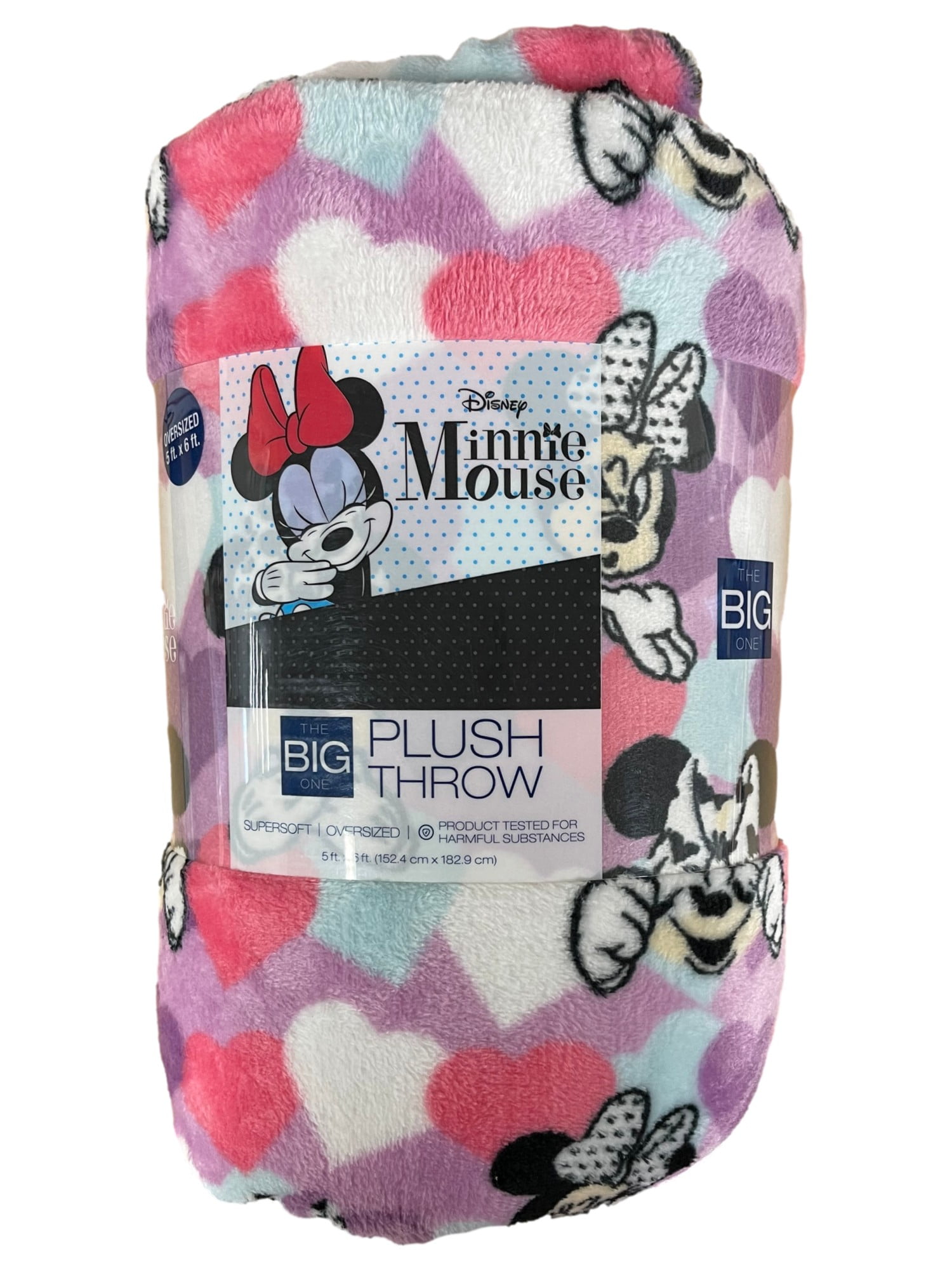 The Big One Oversized Plush Minnie Mouse Hearts Microplush Throw Blanket, 5'x6'