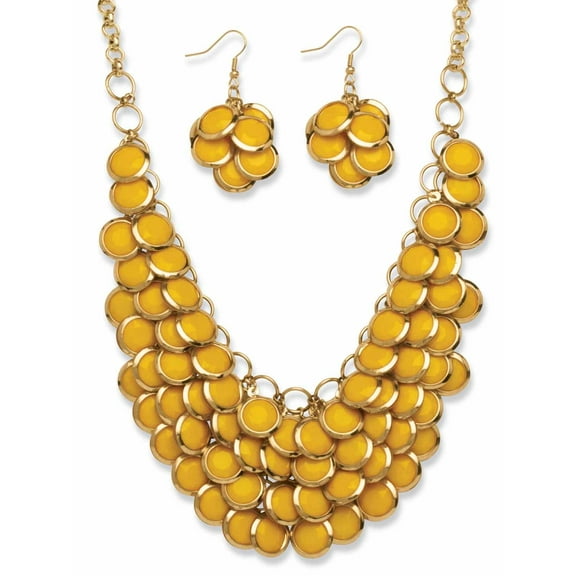 PalmBeach Jewelry 2 Piece Orange or Yellow Bib Necklace and Cluster Earrings Set in Yellow Goldtone