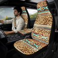 thumbnail image 2 of Xixirimido Car Seat Cover Set of 5 Pieces Front Seat Covers with Matching Seat Belt and Center Console Covers PU Leather Fits Most Vehicles, Ethnic Tribal Leopard Brown, 2 of 8