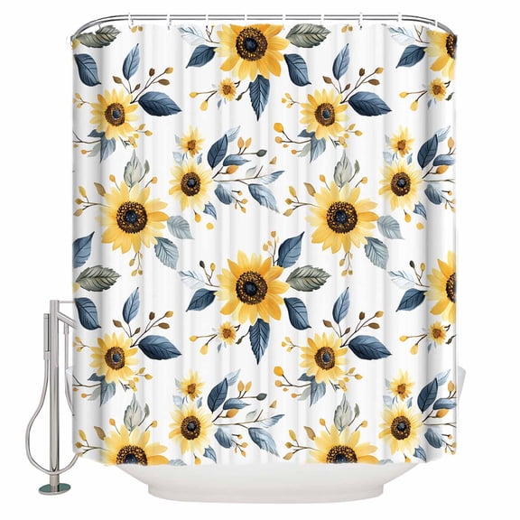 Shower Curtain Bathroom Set Spring Sunflower Leaf Seamless Waterproof Fabric Shower Curtains with Grommets&Hooks Farm Blossom Floral Privacy Bath Curtain for Bathtub 36x72in