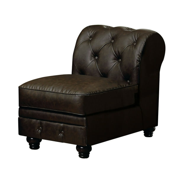 Furniture Of America Contemporary Faux, Brown Armless Chair