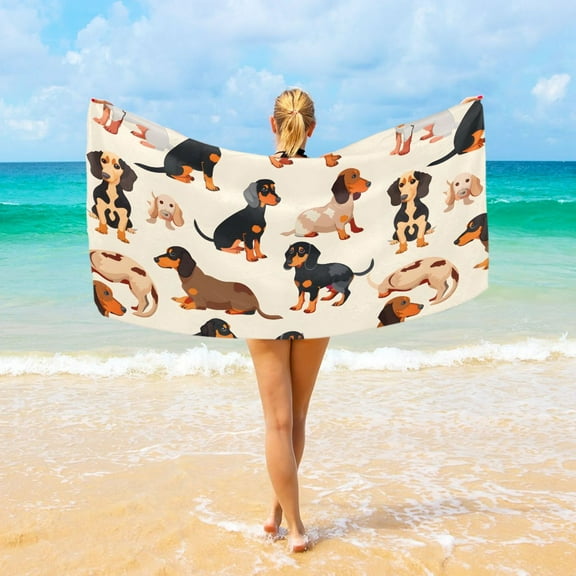 Ryvnso Cute Dachshund Dog Beach Towel Quick Dry Swimming Yoga Beach Towels Large Sand Free Microfiber Towel 31"W x 71"L