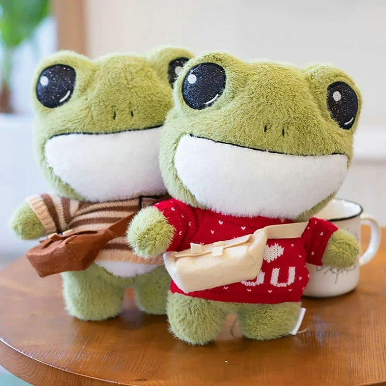 Cute Green Frog Plush Plush Toy, with Clothes and Bag, Standing Stuffed  Animal Frog Gift for Kids Adults, Creative Decoration 