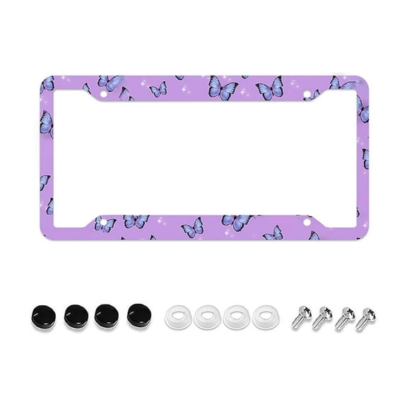 Butterfly License Plate Frame, Purple License Plate Frames for Women Man, Cute Car License Plate Holder Funny Car Tag Frame Decor 4 Hole, 12x6 Inch