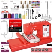 POOLIN EOC05 4in x 9.2in Embroidery Machine with Embroidery Spools Bundle - Red