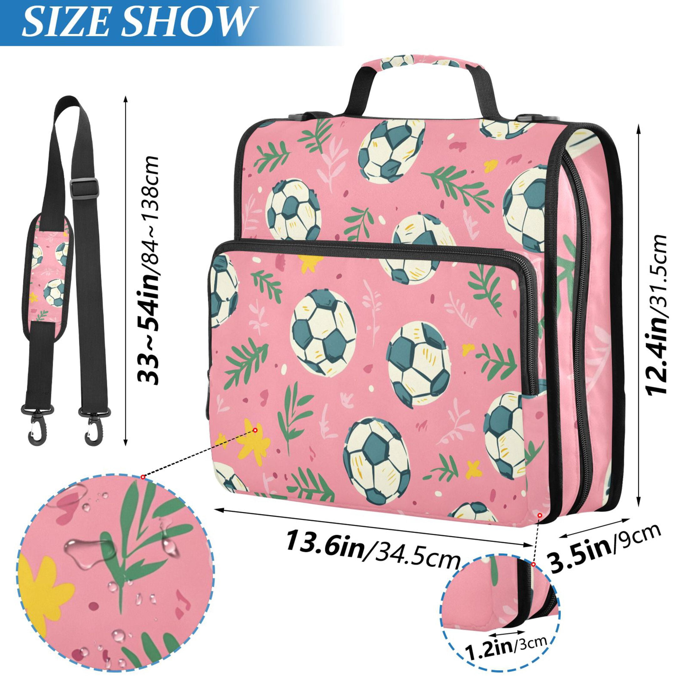 3 Ring Zipper Binder with Shoulder Strap Waterproof Trapper Keeper 2 Inch D-Ring 500 Sheets Capacity Leaves Football