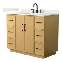 Elan TK 42" Light Oak Single Vanity Giotto Quartz Top (3-Hole) & Black Trim