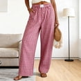 thumbnail image 2 of felwors Women Cotton Pajama Pants Striped Plaid Pj Trousers Drawstring Gingham Bottoms Casual Wide Leg Pant with Pocket (Red, L), 2 of 8
