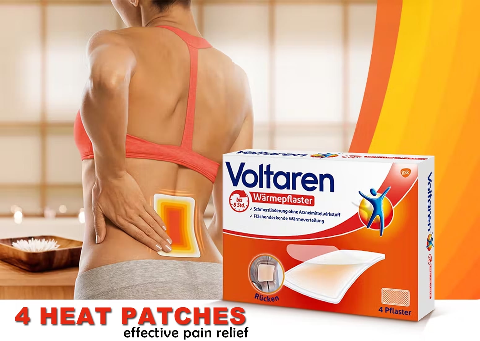 Voltaren DrugFree Heat Patch Effective Pain Relief (4 x Topical Heat