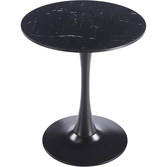 LeisureMod Bristol 27" Wide Round Dining Table Bivel Design MDF Wood Top and Black Stainless Steel Pedestal Base Accent Table Mid-Century Café Table, Kitchen Dining Room Furniture (Black Marble)