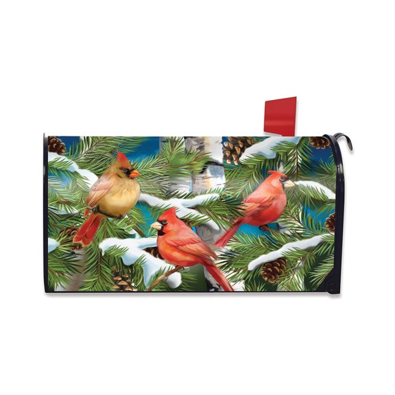 Briarwood Lane Mailbox Cover  - Standard Size - Snowy Cardinals Winter For Winter Mailbox Cover