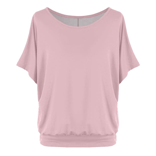 Camiseta oversize de mujer con mangas murciélago y manga corta - Poliéster, cuello redondo, liso/estampado floral, S-XXL para uso informal/de oficina