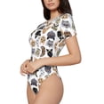 thumbnail image 2 of KLL Women 's Crew Neck Bodysuit Jumpsuits Cute Cats Print Short onesies Stretch T Shirts, 2 of 7
