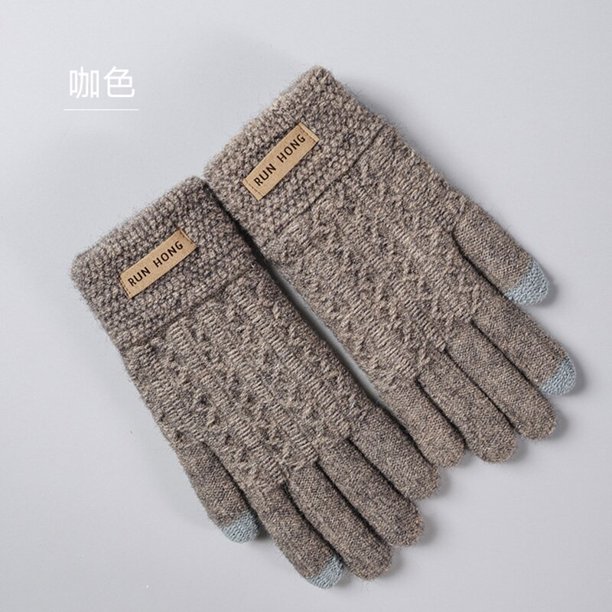 Manoplas de lana de doble capa para hombre y mujer, accesorio grueso y elástico, antideslizante, para ciclismo, pantalla táctil, cálido, para invierno, H96