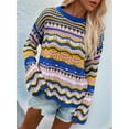 thumbnail image 6 of Women'S Colorful Sweater Crochet Open Knit Long Sleeve Crew Neck Oversized Sweater Blue XL, 6 of 10