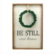 Parisloft Be Still and Know Farmhouse Wood Plaque with Wreath, Multicolor, 23.6"H