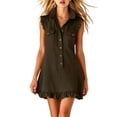thumbnail image 3 of Bxsruta Women Sleeveless Ruffle Collared Button down Shirt Dress Casual Mini Dress with Pockets Lightweight Summer Dresses for Women Comfortable Breathable Fabric Everyday Casual Wear, 3 of 8