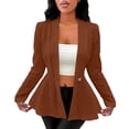thumbnail image 3 of XPMWRP Women Textured Knit Peplum Blazer Jacket Single Button V Neck Long Sleeve Figure Flattering Casual Suit Coat Brown XXL, 3 of 6