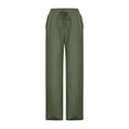 thumbnail image 5 of YUGYXL Drawstring Linen Pants for Women Fashion Cozy Cropped Pants Irregular Hem Loose Beach Pants with Pockets Army Green L, 5 of 6