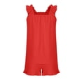 thumbnail image 7 of FSYBOA Girls Summer Outfit Sets, Cotton Linen Short Sleeve Two Piece T-shirts and Shorts Sets Red Size 10-12, 7 of 7