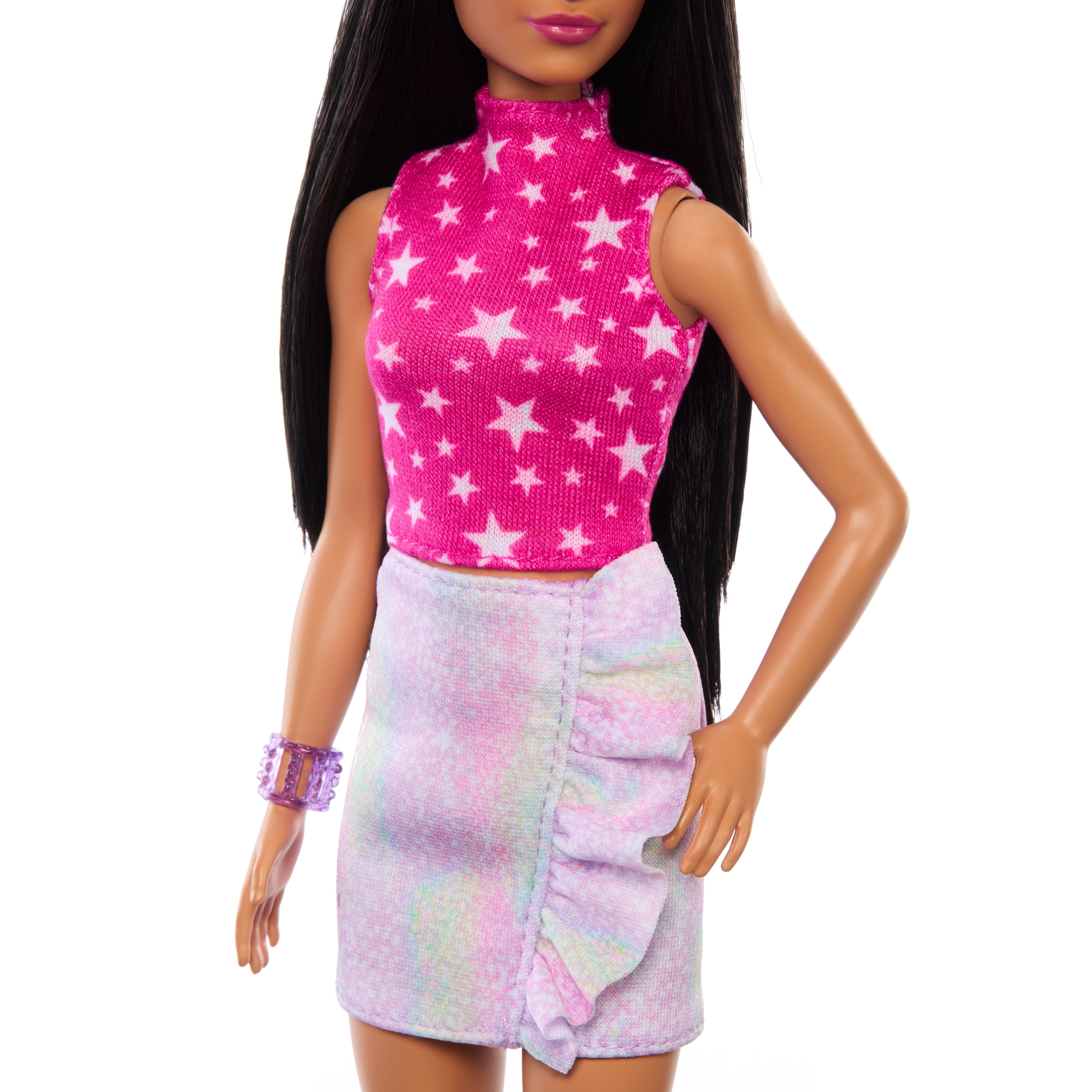 Barbie Fashionistas Doll #215 with Black Straight Hair & Iridescent Skirt, 11.73 in