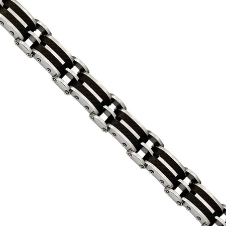 Primal Steel Stainless Steel Polished Solid Black Carbon Fiber Link Bracelet