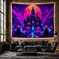 thumbnail image 6 of Haunted Castle with Bats and Full Moon Against Purple Fog Sky, Spooky Gothic for Halloween Enthusiasts, Wall Art Decor Halloween Gift, Tapestry Wall Hanging for Bedroom and Living Room, 6 of 7