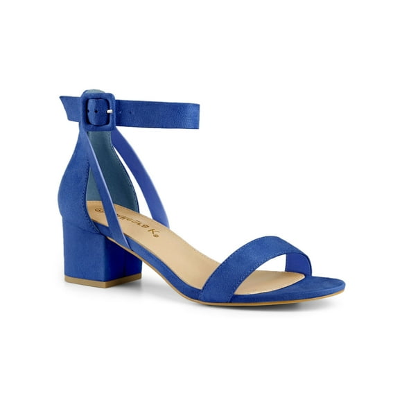 BLISSFUL STEP Sandales à Talon Épais pour Femmes avec Bride à la Cheville Bleu Foncé 6,5