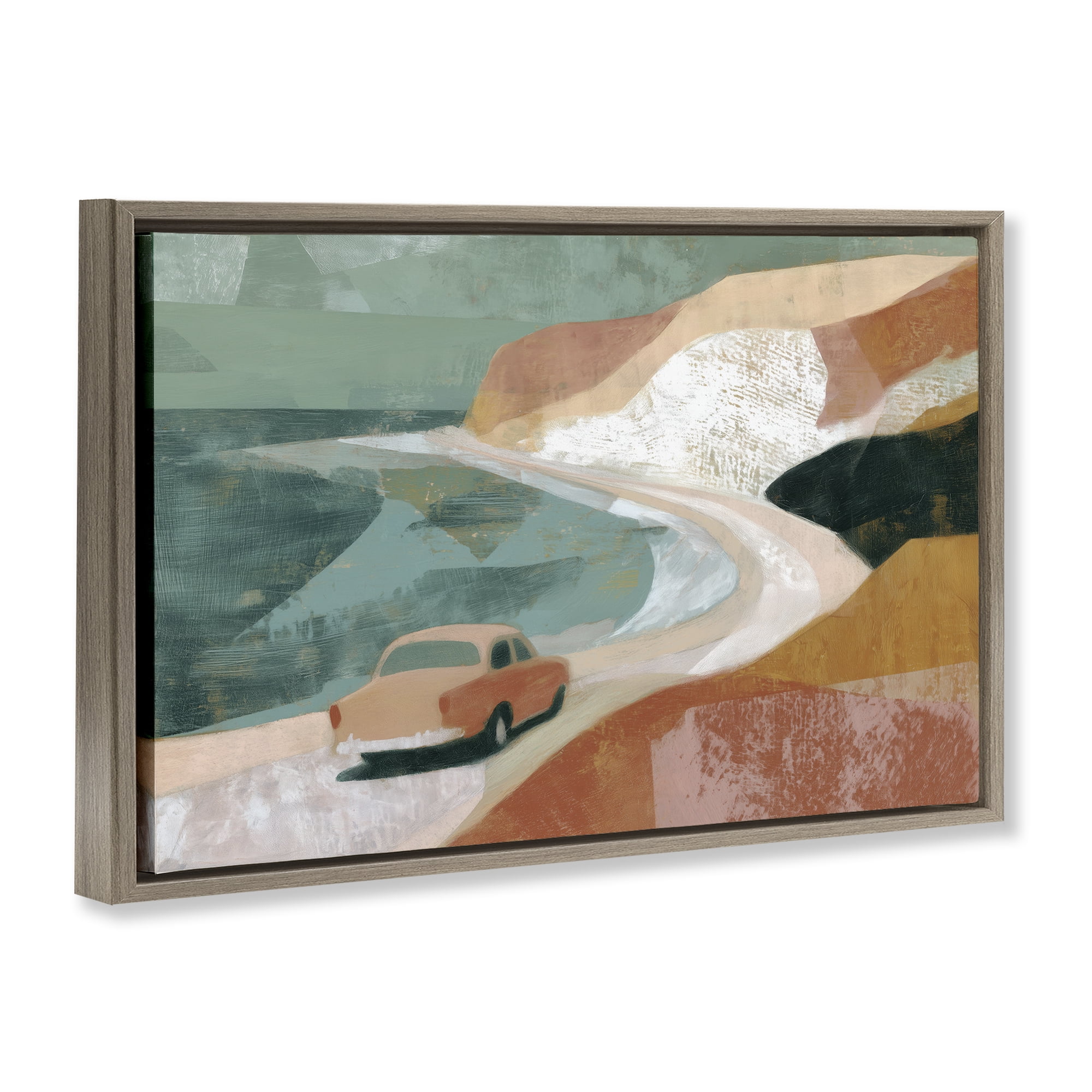 Stupell Industries Classic Car on Coastal Highway Brown Framed Floater Canvas Wall Art, design by Chromatic Storm Studio