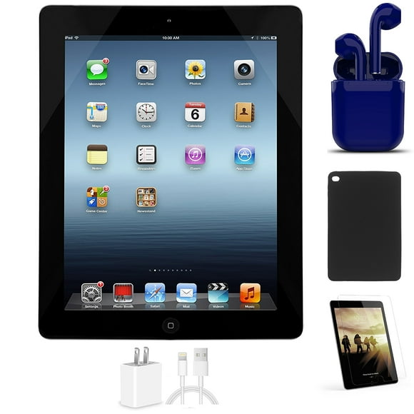 Refurbished Apple iPad 4 Black 16GB 9.7-inch Wi-Fi Only Bundle: Case, Pre-Installed Tempered Glass, Charger, Bluetooth/Wireless Airbuds By Certified 2 Day Express (Refurbished)