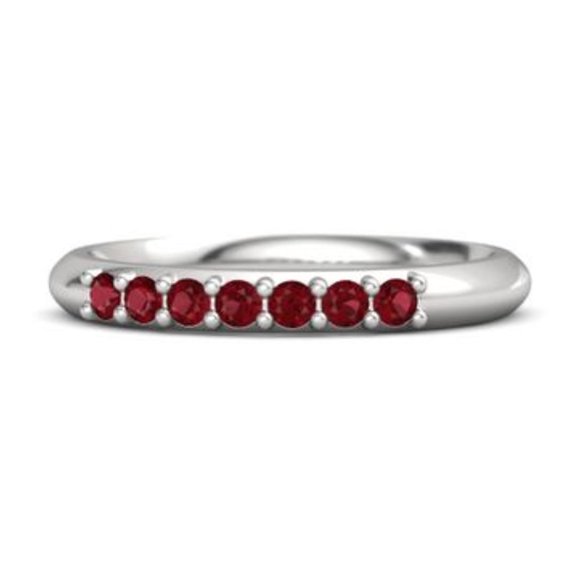 Red Ruby Half Eternity Dainity Band Ring 925 Sterling Silver Ring Birthday Gift Gift For Her Thanksgiving Gift Size US- 4