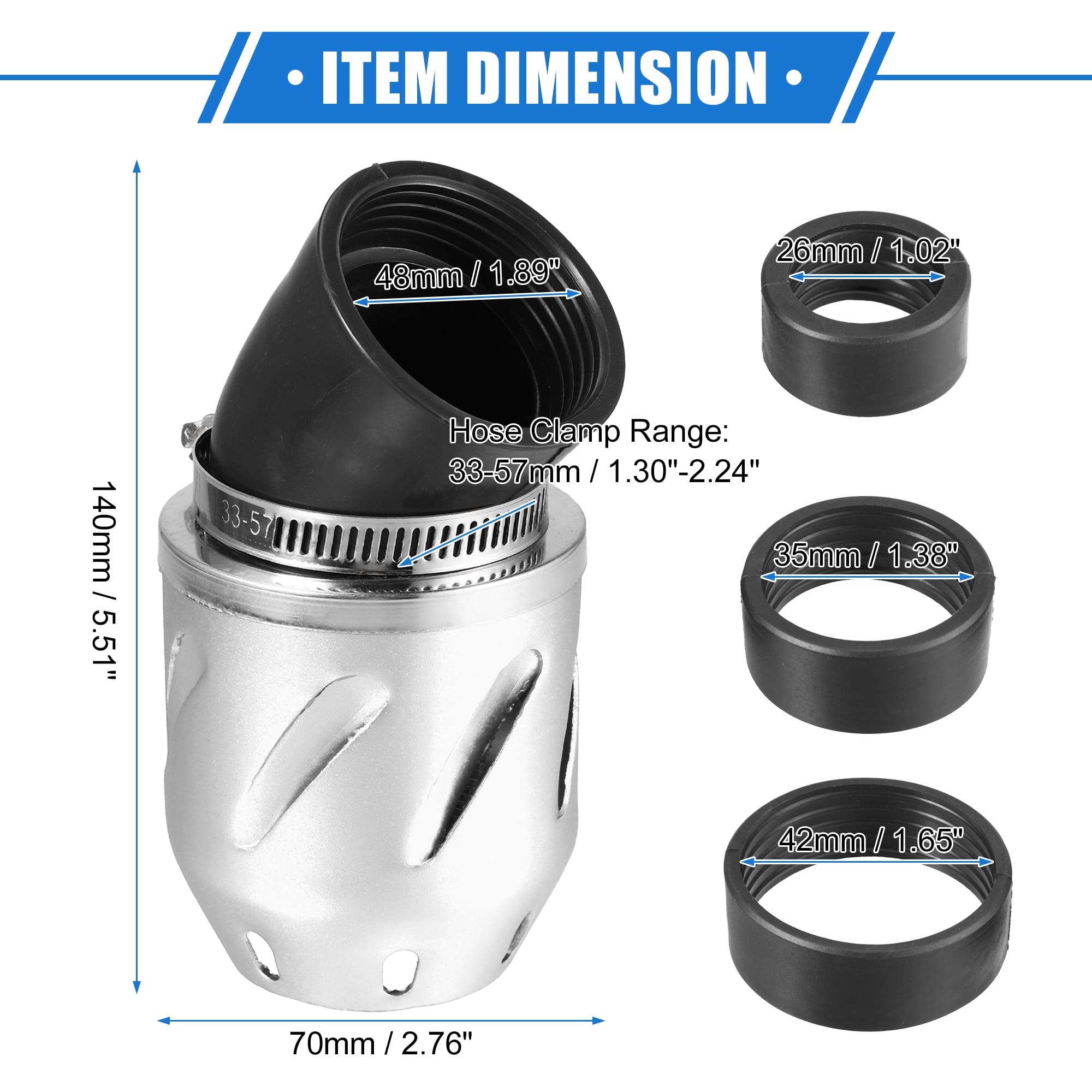 Unique Bargains Motorcycle Air Filter 26/35/42/48mm ID 140x700mm